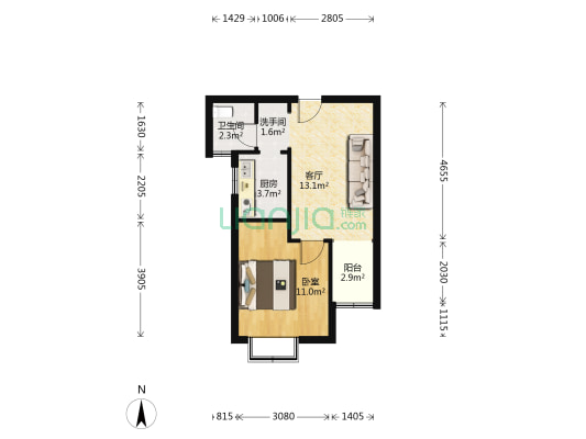 中房青蓝国际 1室1厅2卫 49平方