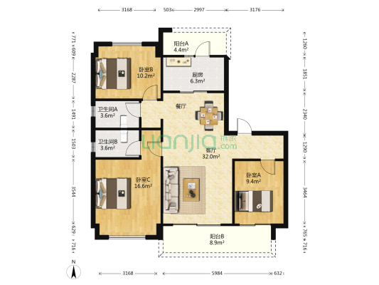 碧水湾玉园玖雅苑 3室1厅2卫 120平方