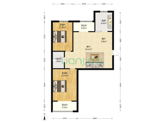 辰兴优山美郡 2室2厅1卫 103平方