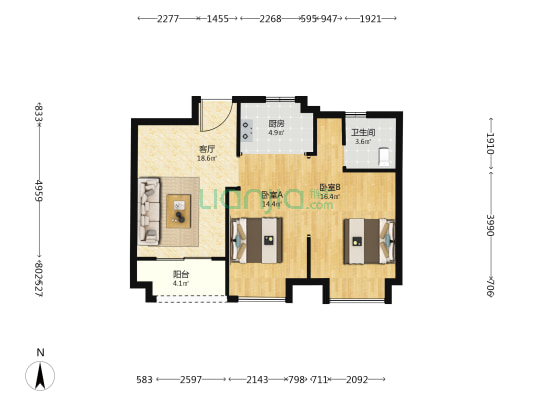 盛悦云邸 2室1厅1卫 80平方