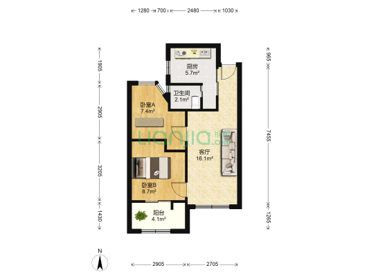 三墩景溪南苑 2室1厅1卫 61平方