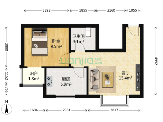 金象花园二期 1室1厅1卫 43平方
