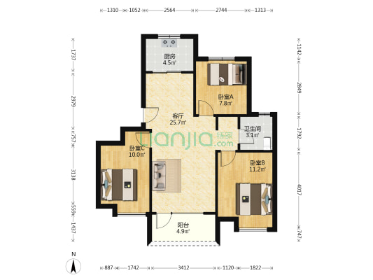 和达·虹湾 3室1厅1卫 89平方