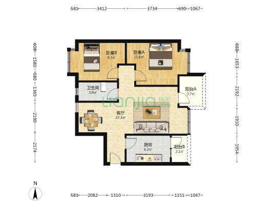 东城映象B区 2室1厅1卫 80平方