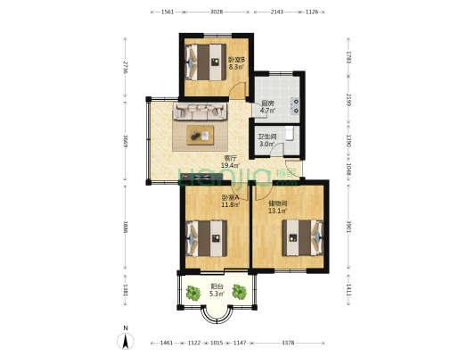 祥和苑 2室1厅1卫 91平方