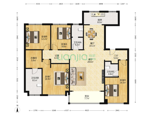 金地世家风华 4室2厅3卫 175平方