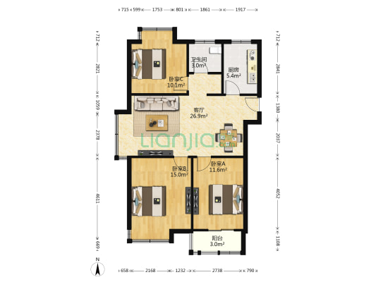北国之春七星花园 3室1厅1卫 99平方