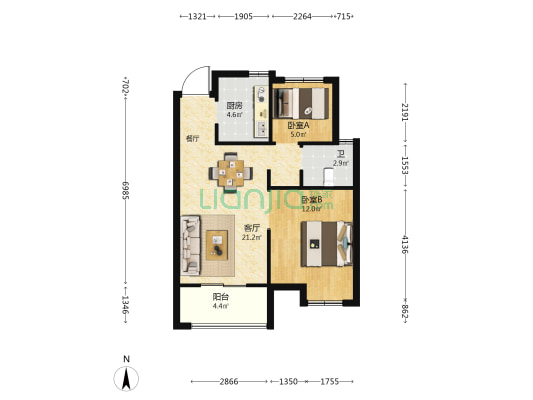 鹃东府 2室1厅1卫 65平方