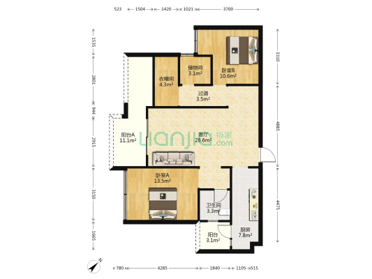 金悦府 2室1厅1卫 97平方