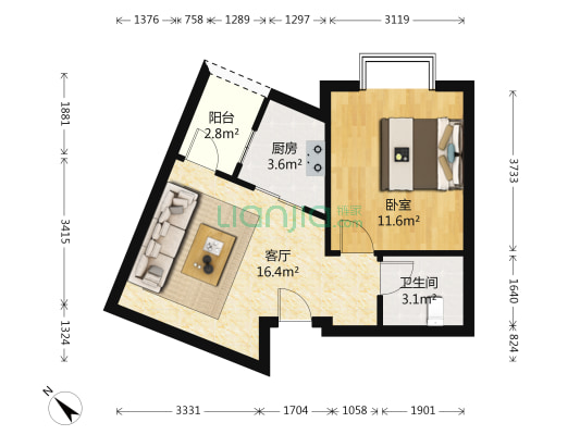 汇文新都D区 1室1厅1卫 51平方