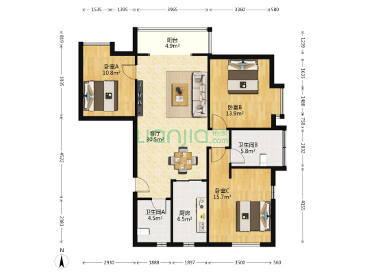 金谷城 3室1厅2卫 128平方