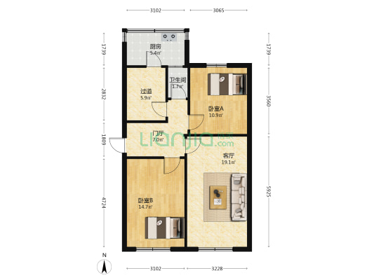 二财校家属楼 2室1厅1卫 71平方