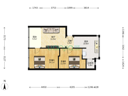 新生路3号 2室1厅1卫 62平方