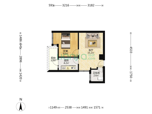 香林华府(巴南) 1室1厅1卫 46平方