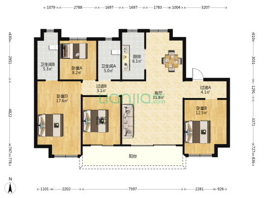云樾兰庭 4室1厅2卫 143平方