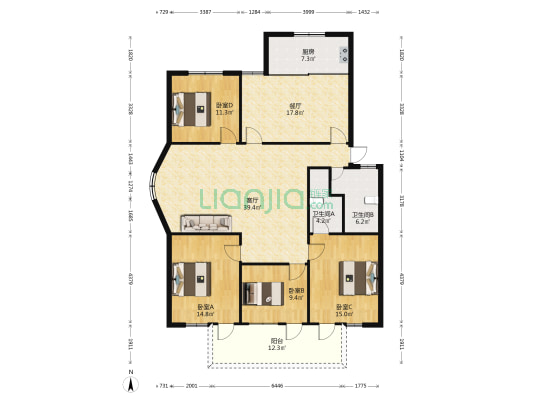 长乐花园 4室2厅2卫 164平方