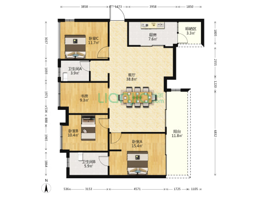 绿地腾飞公馆 4室1厅2卫 131平方