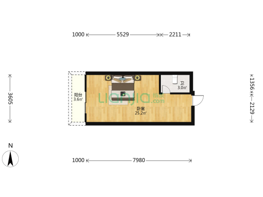 万科云城 1室0厅1卫 44平方