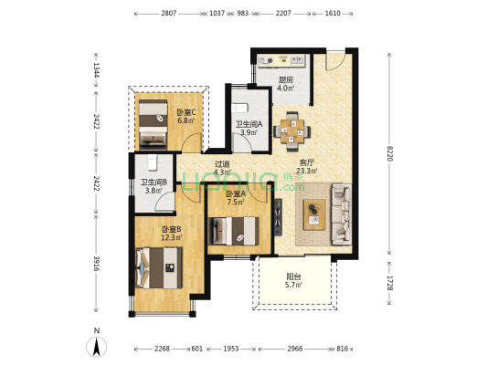 保利领誉府 3室1厅2卫 89平方