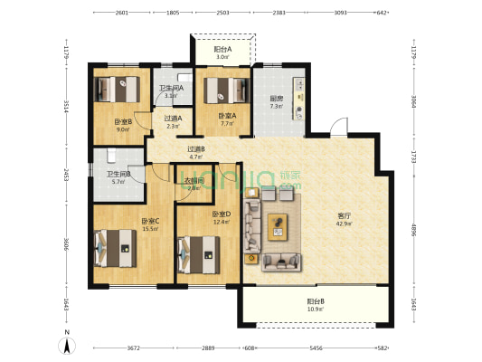 中国铁建西派樘樾 4室1厅2卫 171平方