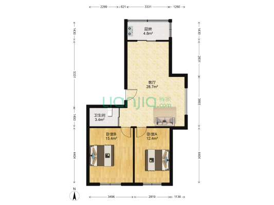 环北家园三期 2室1厅1卫 84平方