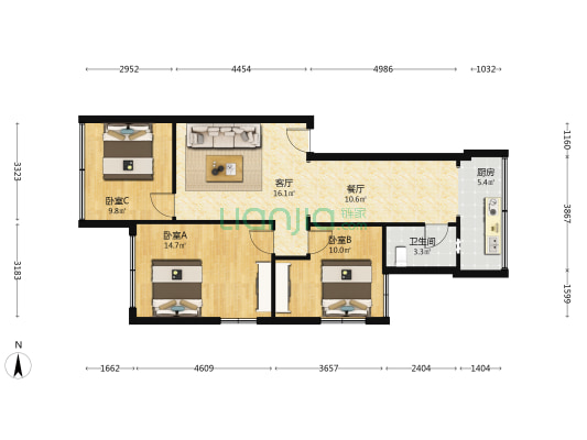 牧电路10号 3室2厅1卫 81平方