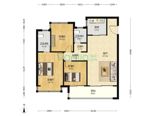 璀璨云著 3室1厅2卫 116平方