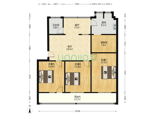 离退休干部休养所 3室2厅1卫 117平方
