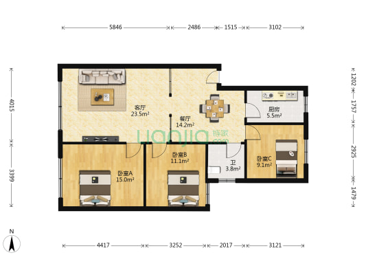 翠湖路一巷71号 3室2厅1卫 103平方