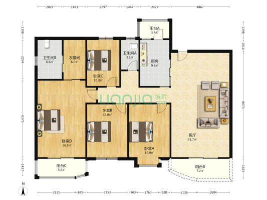 平苑小区 4室1厅2卫 152平方