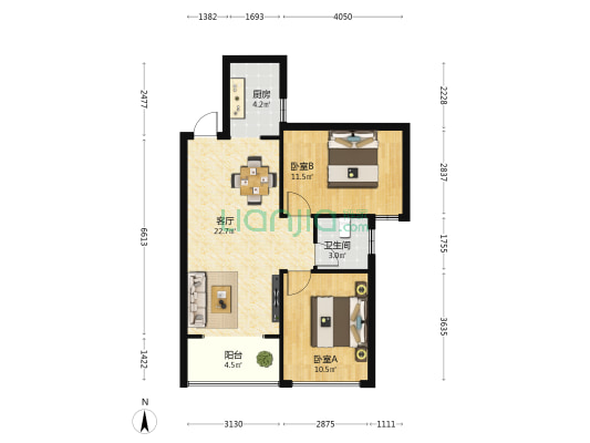 越亚·天赐御园 2室1厅1卫 74平方