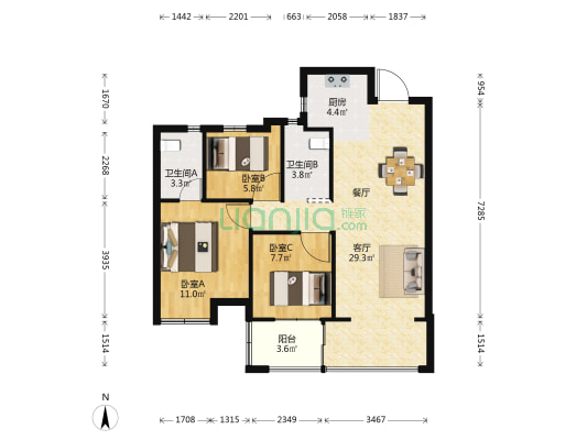 榕发观湖郡 3室1厅2卫 91平方