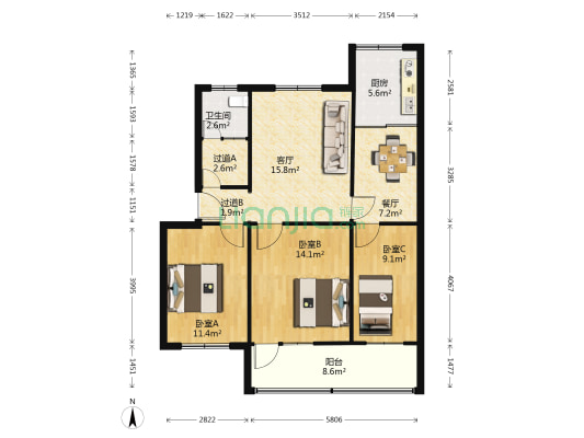 中国烟草公司家属院 3室2厅1卫 88平方