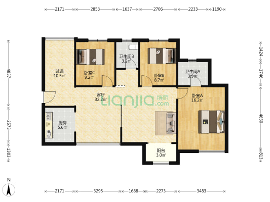上园 3室1厅2卫 111平方