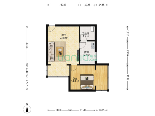 金鹏小区 1室1厅1卫 54平方