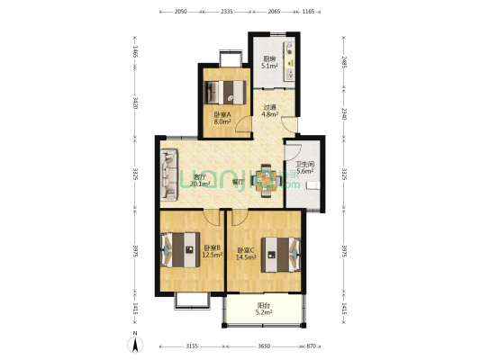 美林湾四和苑 3室1厅1卫 98平方
