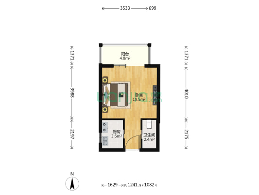 明月嘉园 1室0厅1卫 42平方