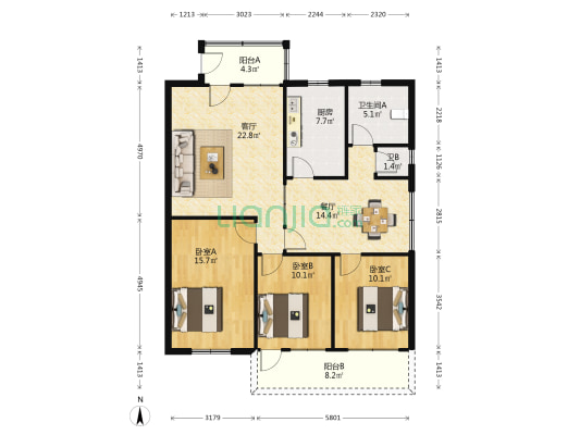 四小街小区 3室2厅2卫 99平方