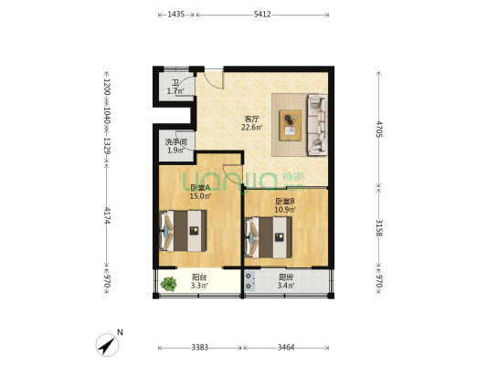洲头二村 2室1厅2卫 69平方