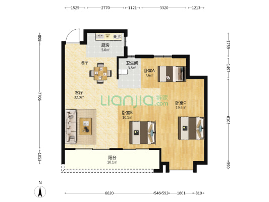 三盛璞悦府Ⅱ期 3室1厅1卫 105平方