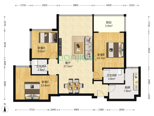 北大资源颐和翡翠府 3室1厅2卫 113平方
