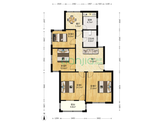 县人民医院住宅小区 4室2厅1卫 93平方