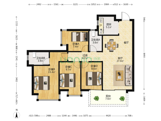 龙光玖誉城锦城 4室1厅2卫 112平方