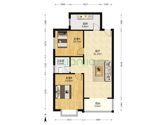 通宇花园 2室1厅1卫 102平方