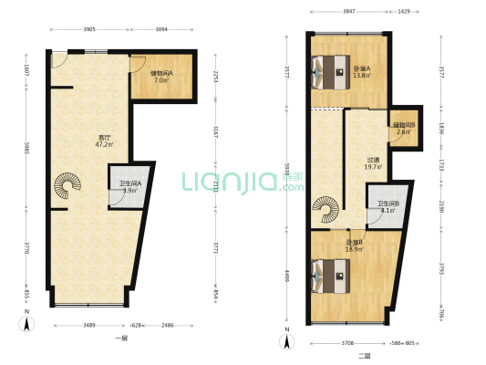 中环国际广场 2室1厅2卫 87平方