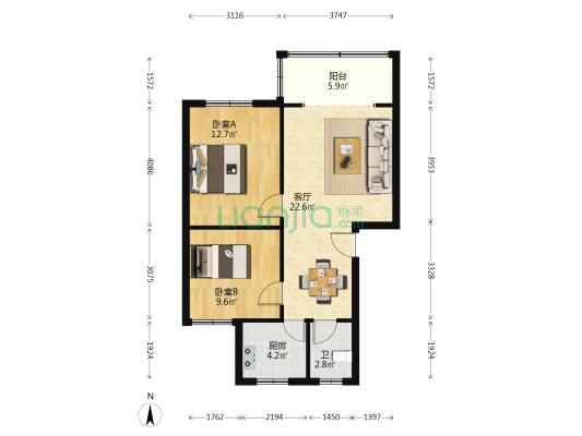 黄桷园(江北) 2室1厅1卫 73平方