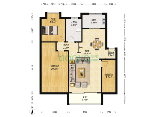 锦天城市花园 1室1厅1卫 111平方