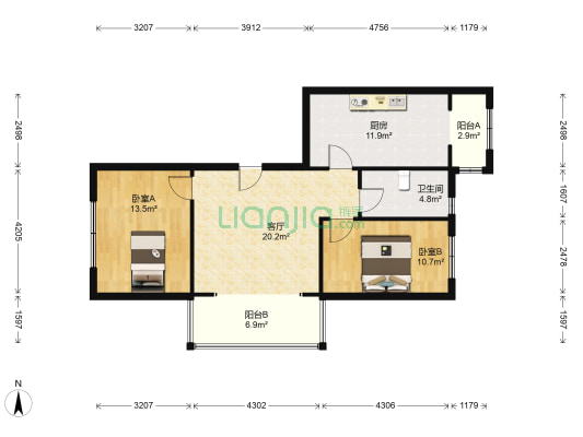 绿荫芳邻 2室1厅1卫 107平方