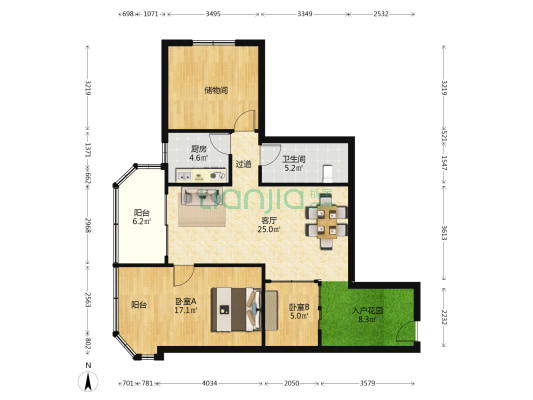 银珠苑 2室1厅1卫 103平方