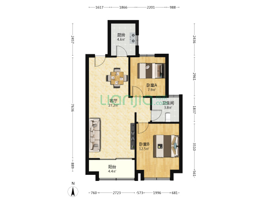 旭辉银城江山御 2室1厅1卫 82平方